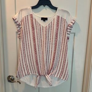 Fortune & Ivy Tie Front Tee, Shortsleeve, M, EUC, Pink/White